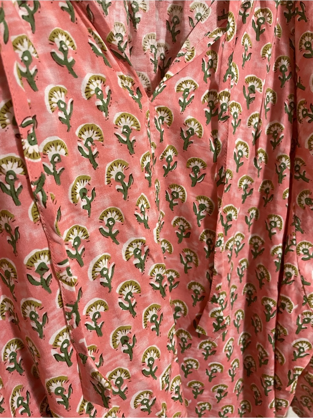 Gigio Pink Block-printed Cotton Peasant Top bohemian preppy coastal brunch - Picture 2 of 4